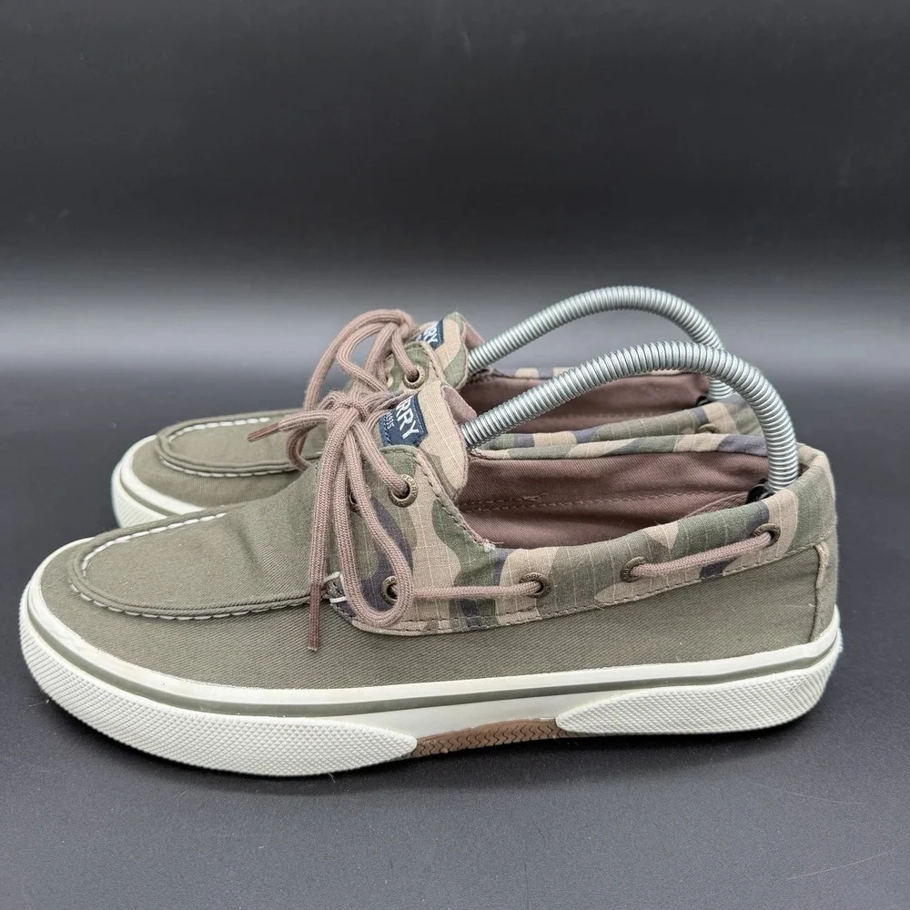 Sperry Halyard 2 Eye Camo Boat Shoes Mens Size 8.5‎ M Olive Green Canvas